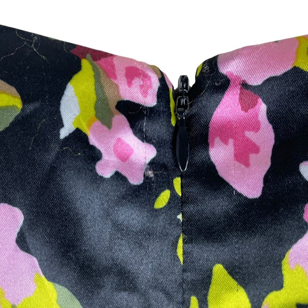 Likely Asta Floral Print Satin Mini Dress Ruffle Side Ruch Size 6 - Picture 11 of 12